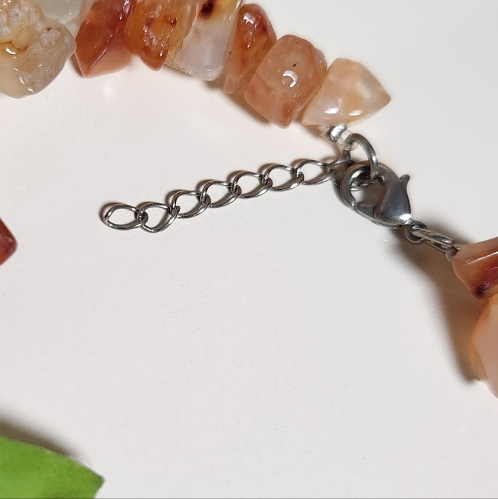 Chunky Carnelian Stone Necklace Vintage 1980's Handmade - Picture 5 of 7